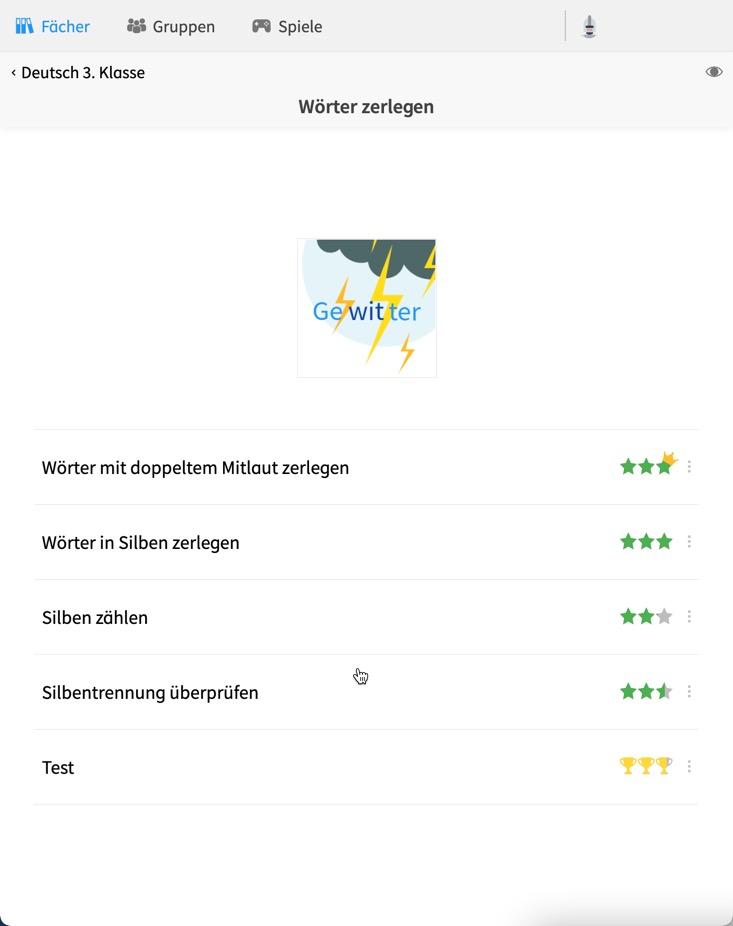 Deutsch-Lerneinheit in der Anton-Lern-App - Silbentrennung lernen