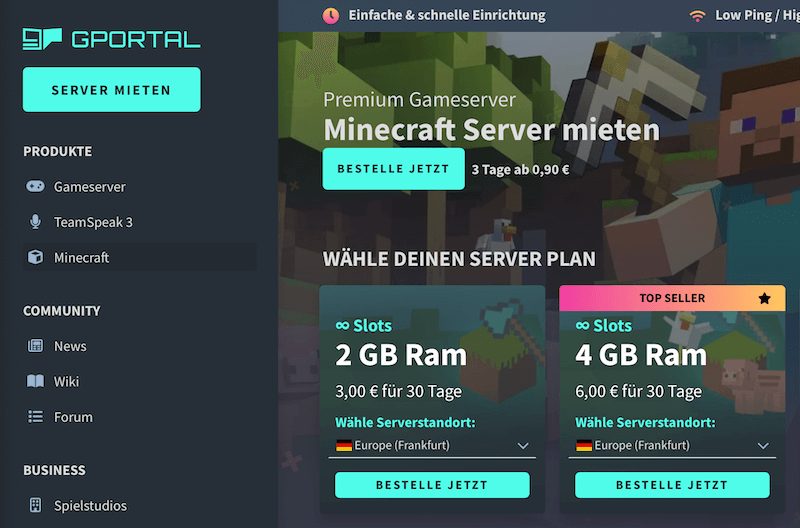 Eigenen Minecraft-Server bei Gportal einrichten